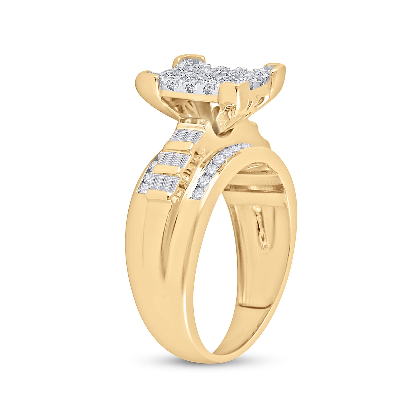 10K Yellow Gold Round Dia. Cluster Wedding Engagement Ring 7/8ctw, Women's Size: 5-10