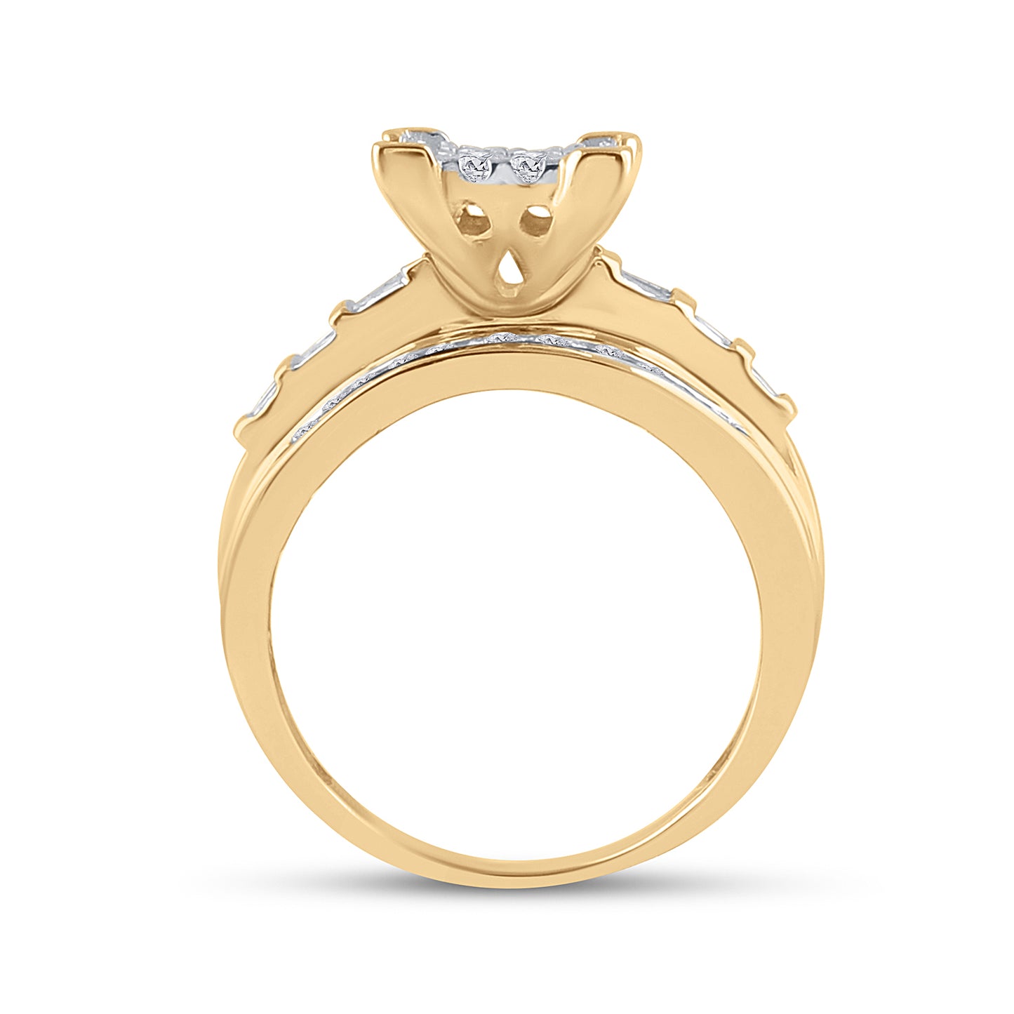 10K Yellow Gold Round Dia. Cluster Wedding Engagement Ring 7/8ctw, Women's Size: 5-10