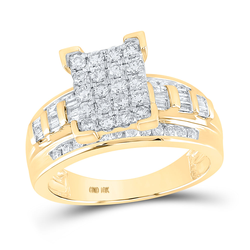 10K Yellow Gold Round Dia. Cluster Wedding Engagement Ring 7/8ctw, Women's Size: 5-10