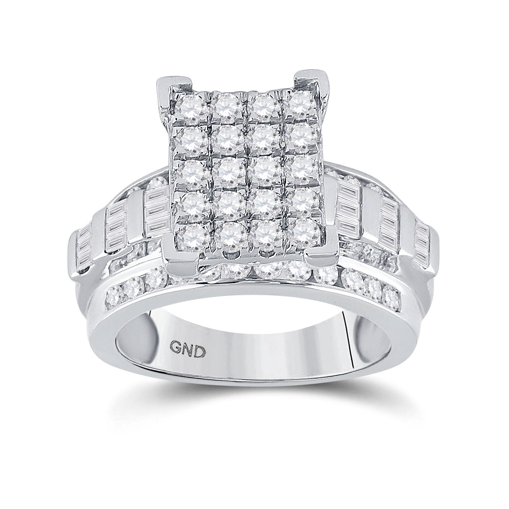 10K White Gold Round Dia. Cluster Bridal Wedding Engagement Ring 1-1/2ctw, Women's Size: 5-10