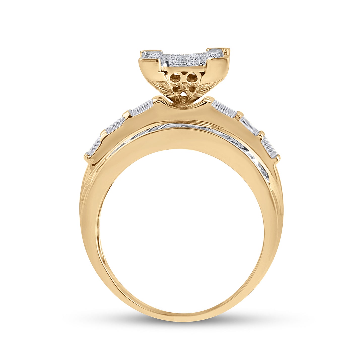 10K Yellow Gold Round Dia. Cluster Bridal Wedding Engagement Ring 1-1/2ctw, Women's Size: 5-10