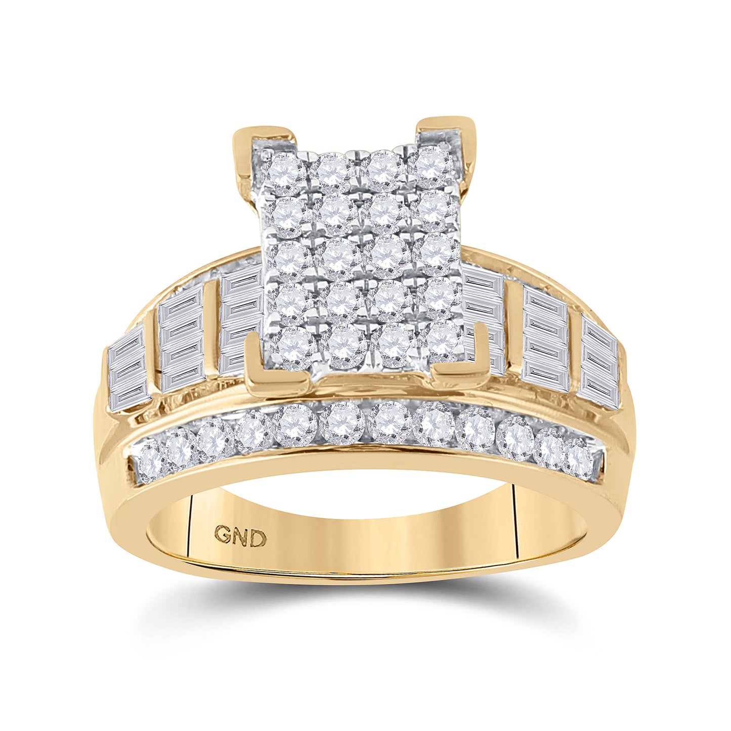 10K Yellow Gold Round Dia. Cluster Bridal Wedding Engagement Ring 1-1/2ctw, Women's Size: 5-10