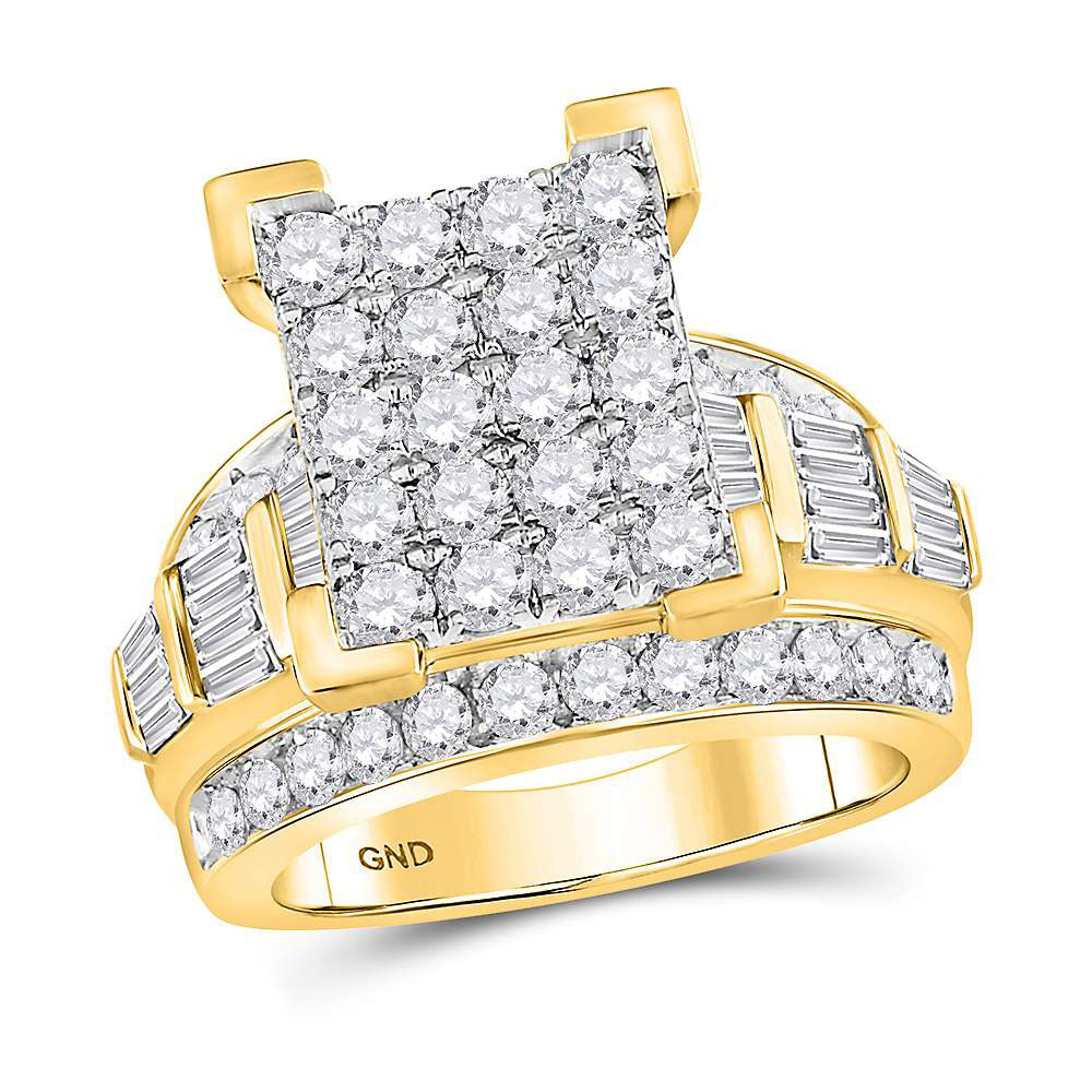 10K Yellow Gold Round Dia. Cluster Wedding Engagement Ring 3ctw, Women's Size: 5-10