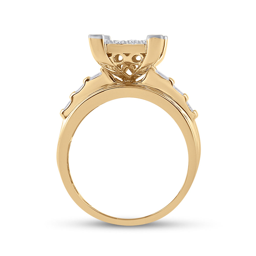 10K Yellow Gold Round Diamond Cluster Bridal Wedding Engagement Ring 7/8ctw, Womens Size: 5-10
