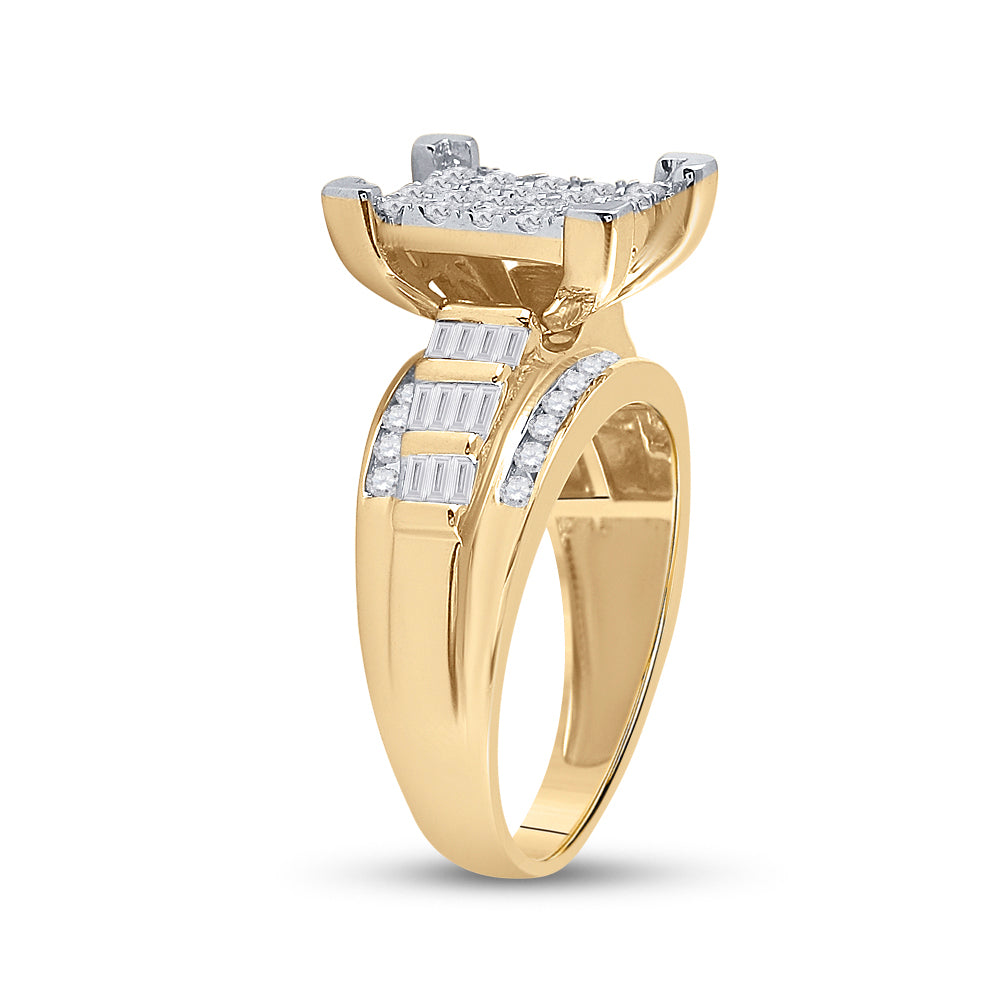 10K Yellow Gold Round Diamond Cluster Bridal Wedding Engagement Ring 7/8ctw, Womens Size: 5-10