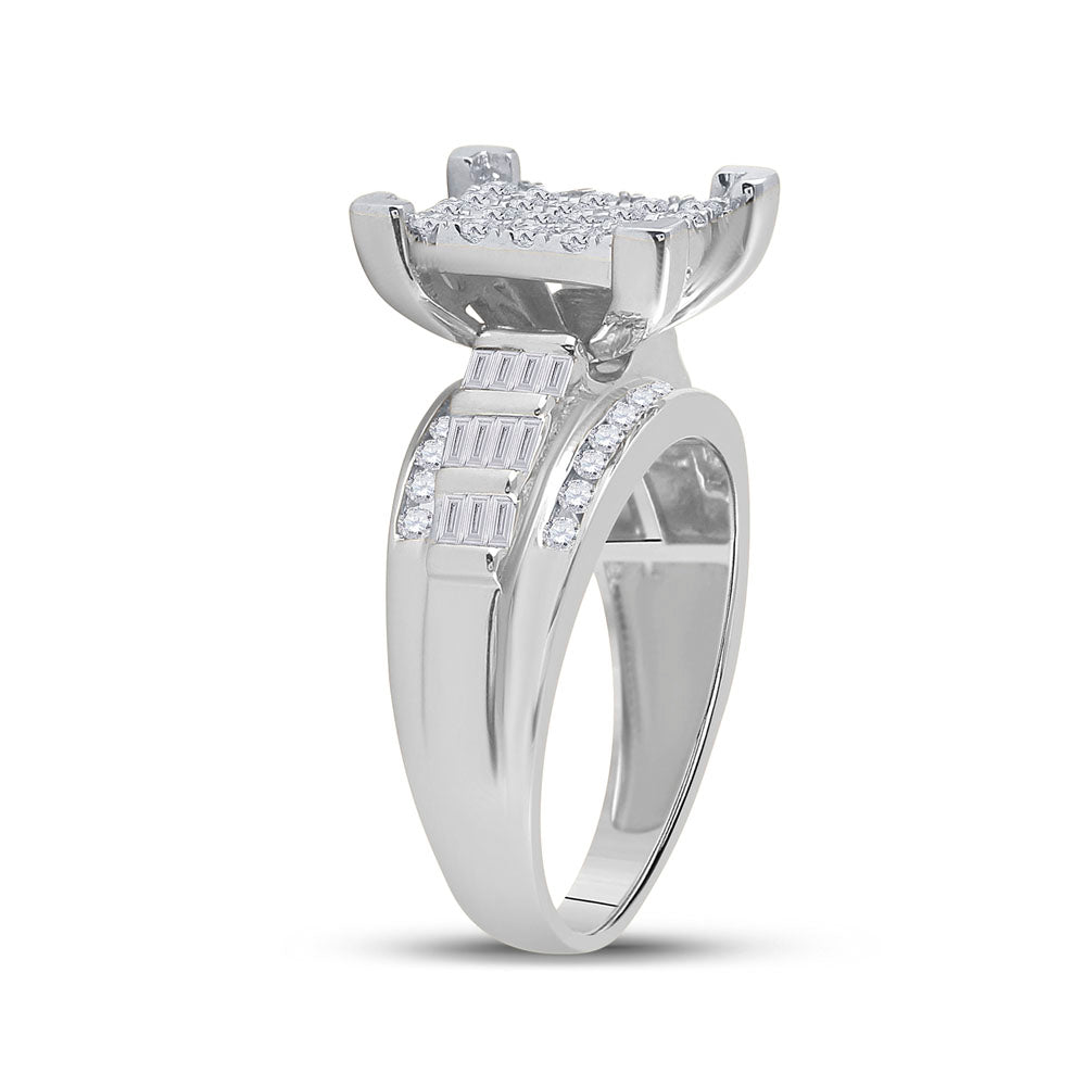 10K White Gold Round Diamond Cluster Bridal Wedding Engagement Ring 7/8ctw, Womens Size: 5-10