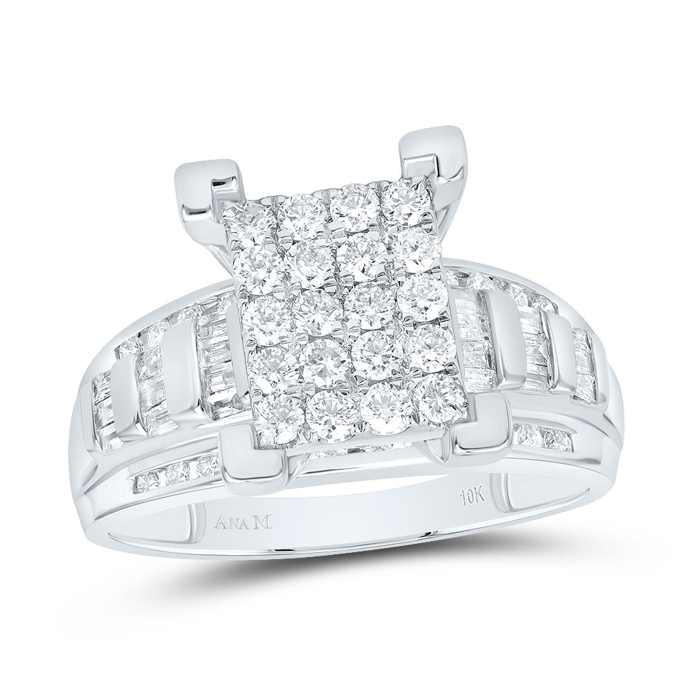 10K White Gold Round Diamond Cluster Bridal Wedding Engagement Ring 7/8ctw, Womens Size: 5-10