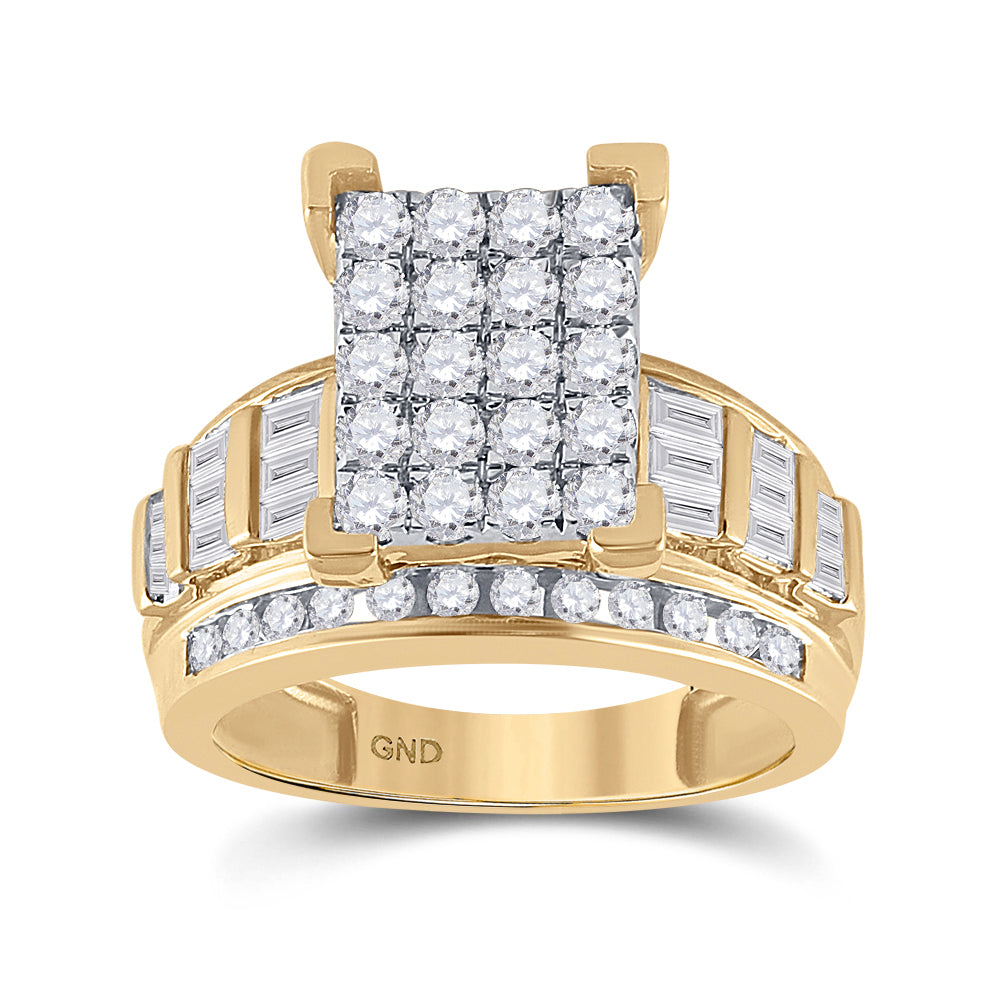 10K Yellow Gold Round Diamond Cluster Bridal Wedding Engagement Ring 1-1/2ctw, Women's Size: 5-10