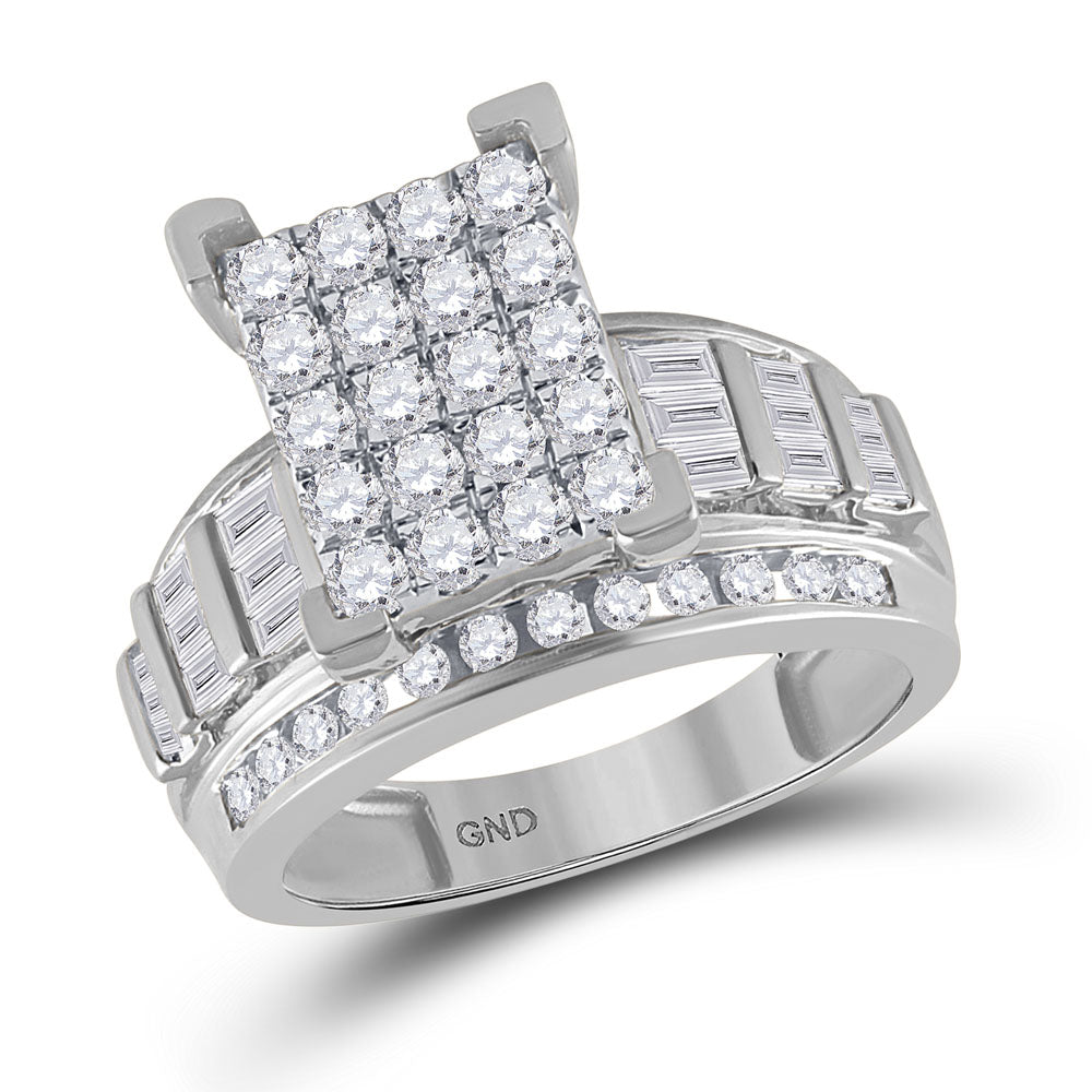 10K White Gold Round Diamond Cluster Bridal Wedding Engagement Ring 1-1/2 Cttw, Womens Size: 5-10