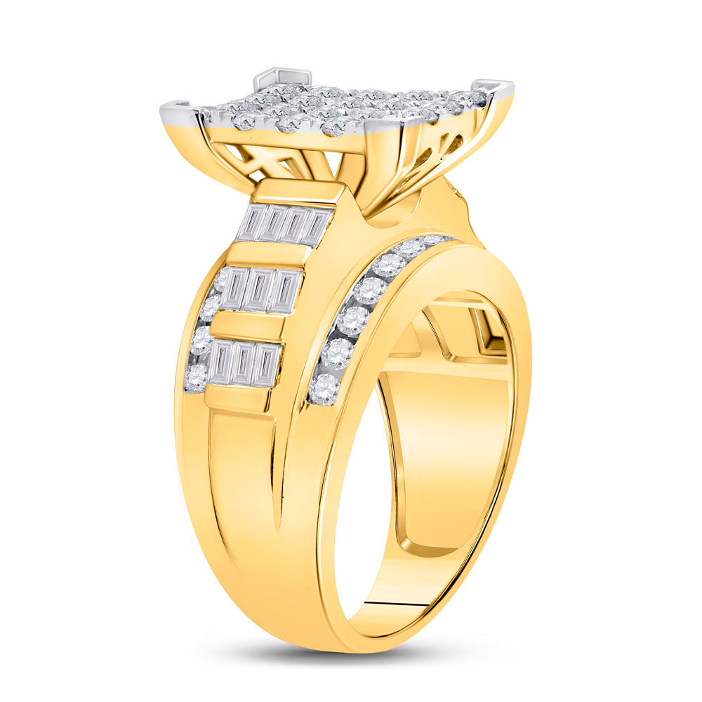 10K Yellow Gold Round Dia. Cluster Bridal Wedding Engagement Ring 2ctw, Women's Size: 5-10