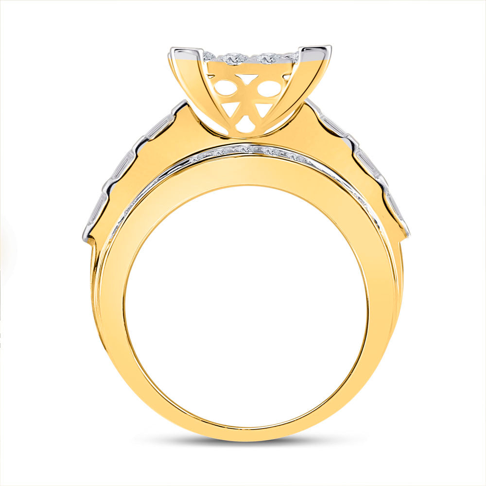 10K Yellow Gold Round Dia. Cluster Bridal Wedding Engagement Ring 2ctw, Women's Size: 5-10