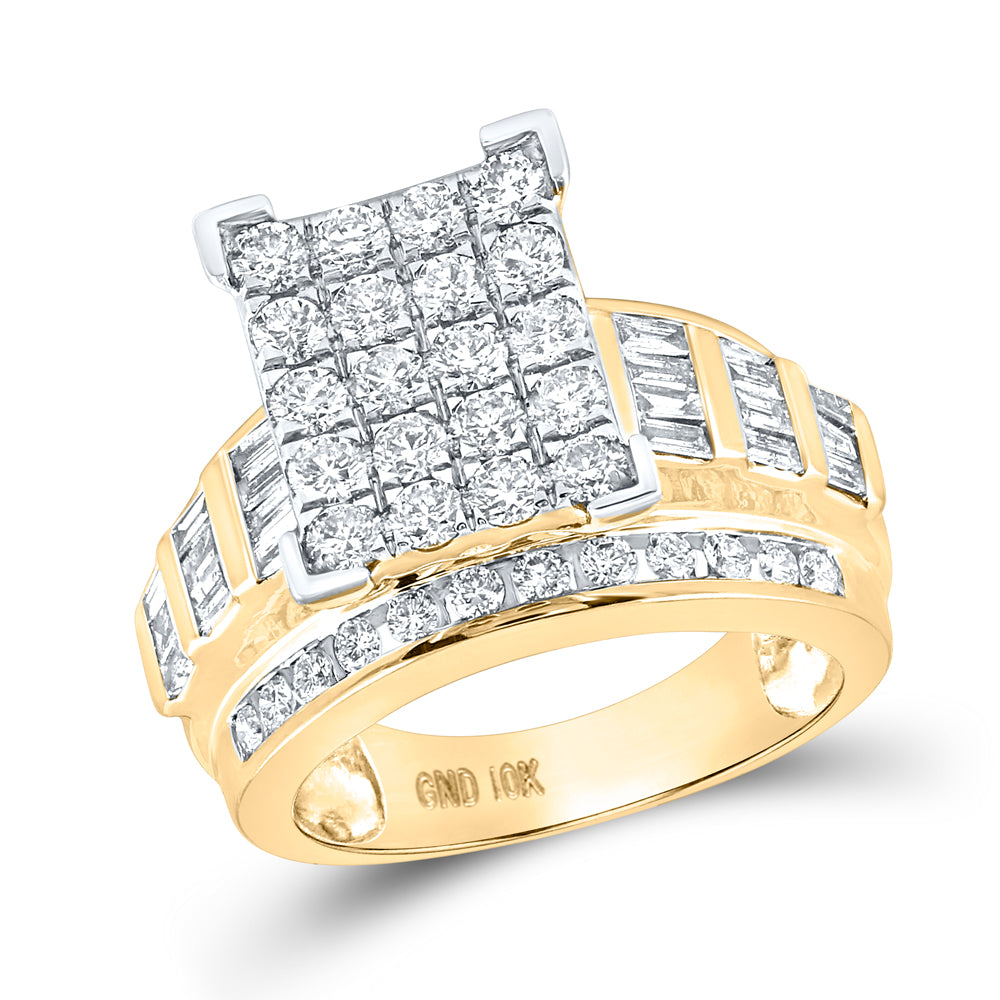 10K Yellow Gold Round Dia. Cluster Bridal Wedding Engagement Ring 2ctw, Women's Size: 5-10