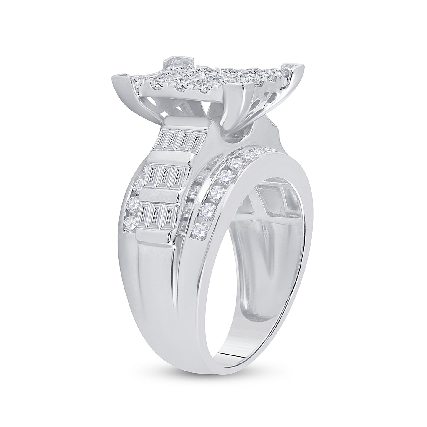 10K White Gold Round Diamond Cluster Bridal Wedding Engagement Ring 2ctw, Womens Size: 5-10