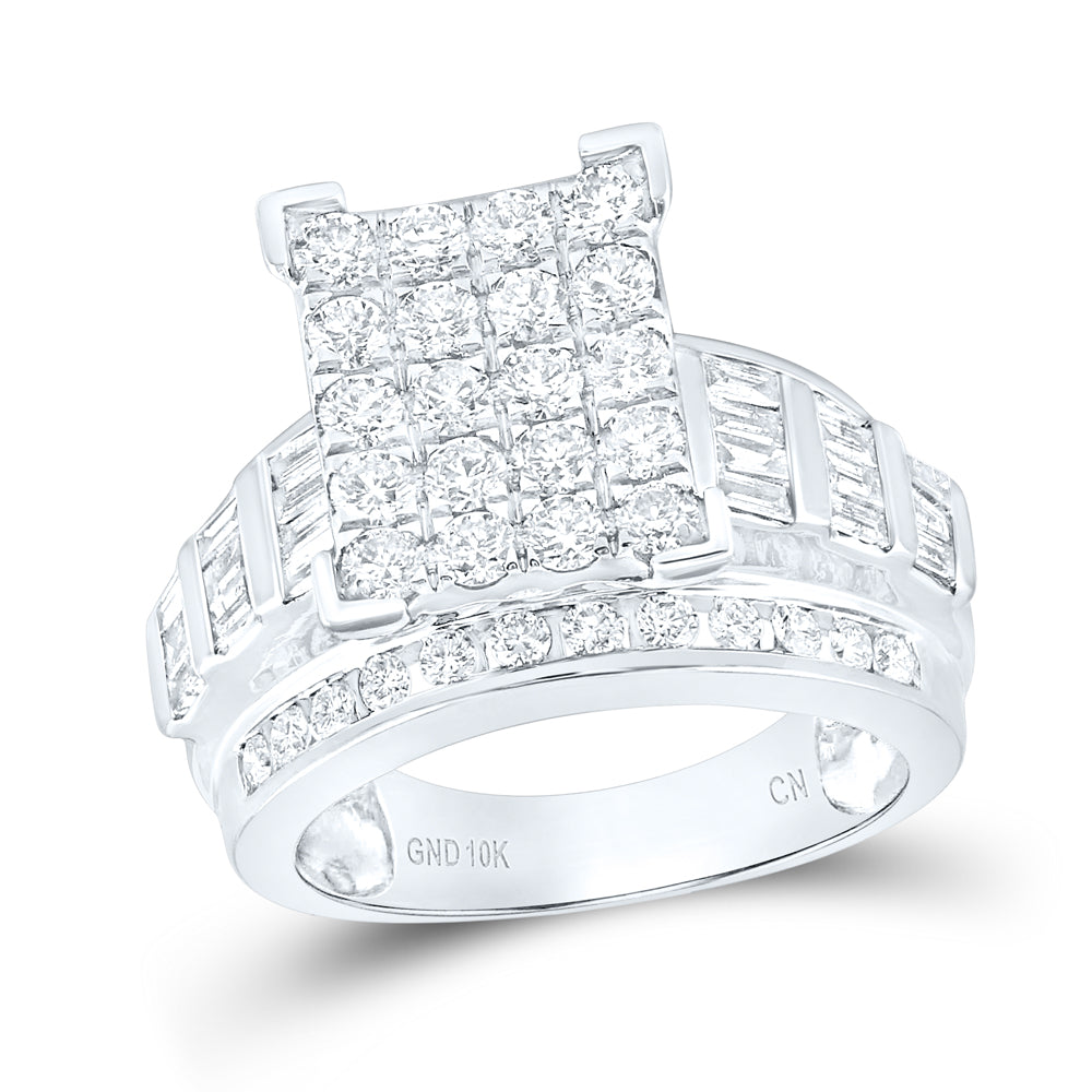 10K White Gold Round Diamond Cluster Bridal Wedding Engagement Ring 2ctw, Womens Size: 5-10