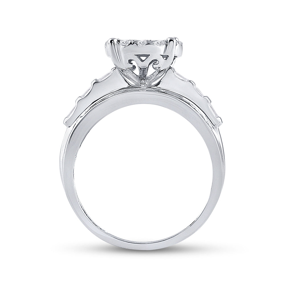 10K White Gold Round Diamond Cluster Bridal Wedding Engagement Ring 7/8 Cttw, Womens Size: 5-10
