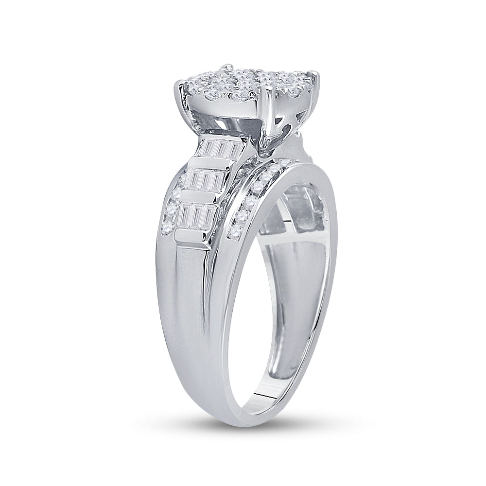 10K White Gold Round Diamond Cluster Bridal Wedding Engagement Ring 7/8 Cttw, Womens Size: 5-10