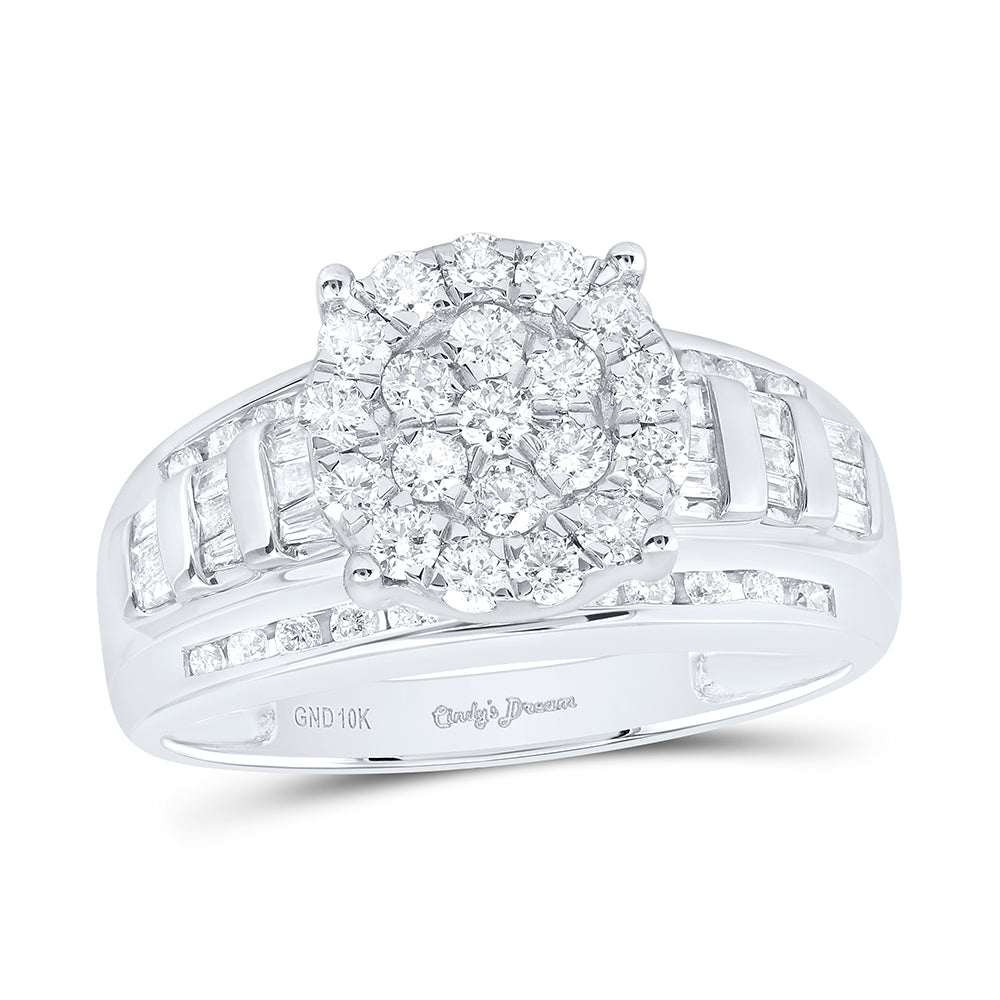 10K White Gold Round Diamond Cluster Bridal Wedding Engagement Ring 7/8 Cttw, Womens Size: 5-10