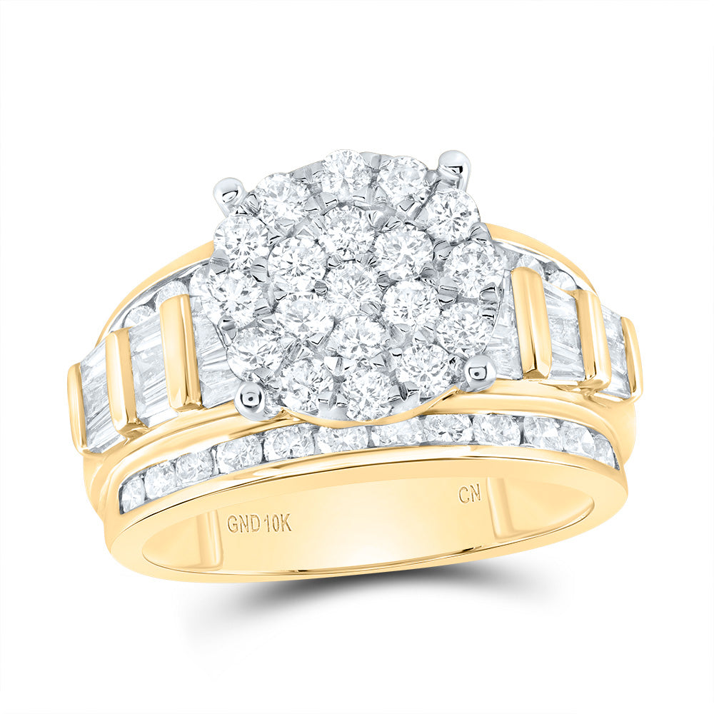 10K Yellow Gold Round Diamond Cluster Bridal Wedding Engagement Ring 2 Cttw, Womens Size: 5-10