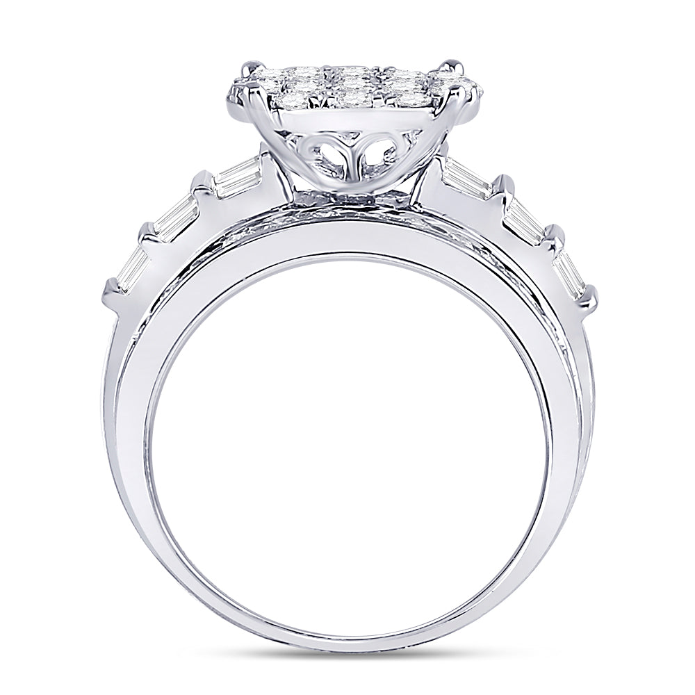 10K White Gold Round Diamond Cluster Bridal Wedding Engagement Ring 2 Cttw, Womens Size: 5-10