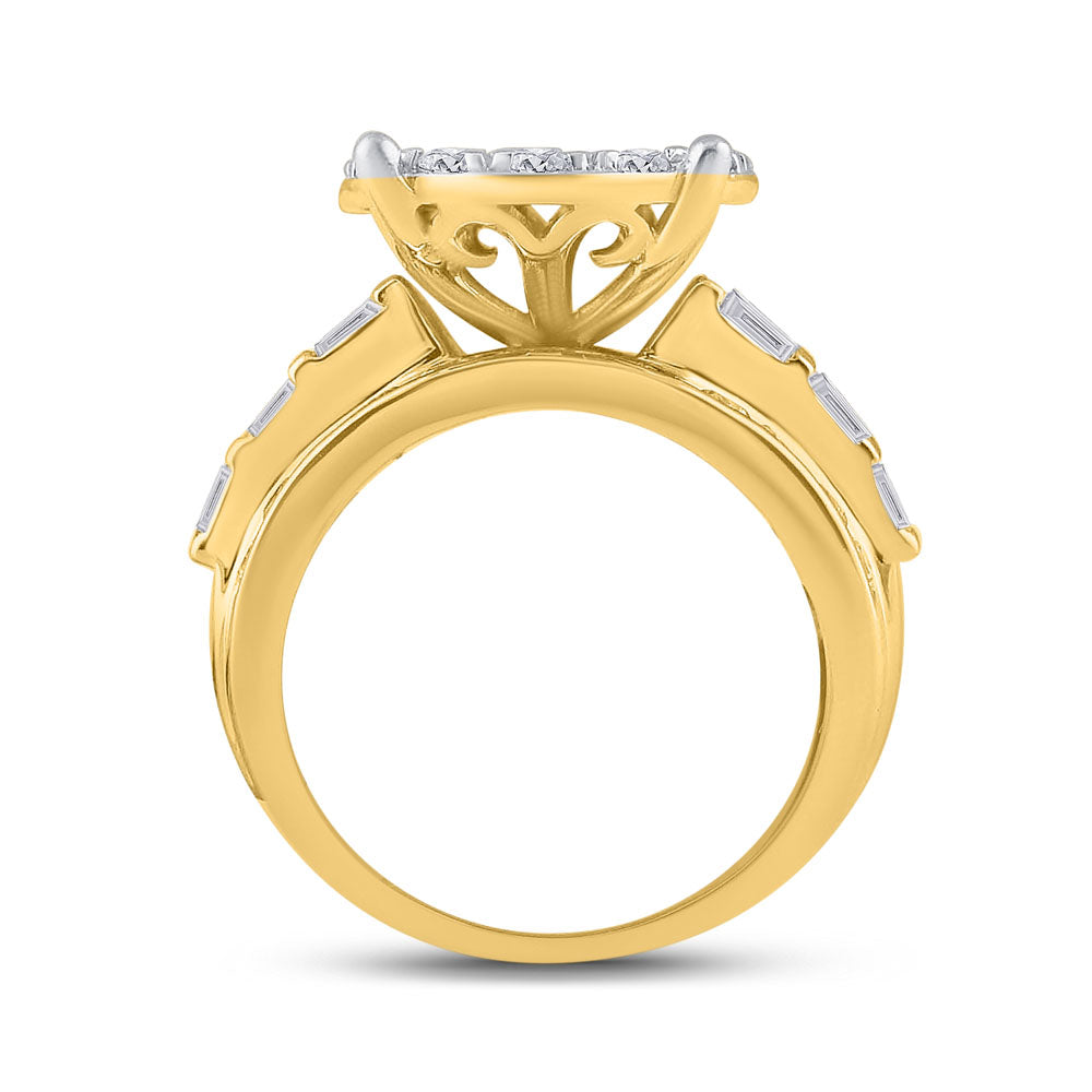 10K Yellow Gold Round Diamond Cluster Bridal Wedding Engagement Ring 3ctw, Womens Size: 5-10