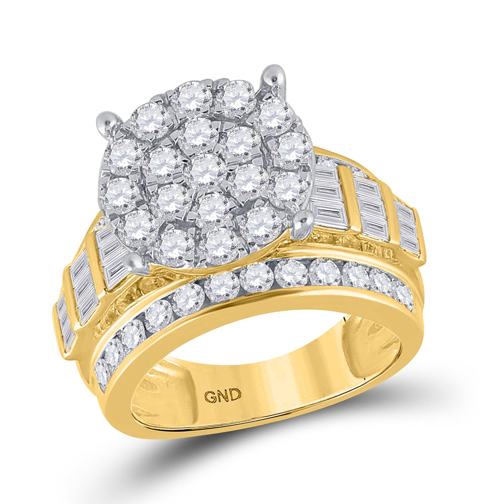 10K Yellow Gold Round Diamond Cluster Bridal Wedding Engagement Ring 3ctw, Womens Size: 5-10