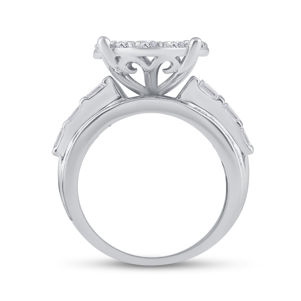 10K White Gold Round Diamond Cluster Bridal Wedding Engagement Ring 3 Cttw, Womens Size: 5-10