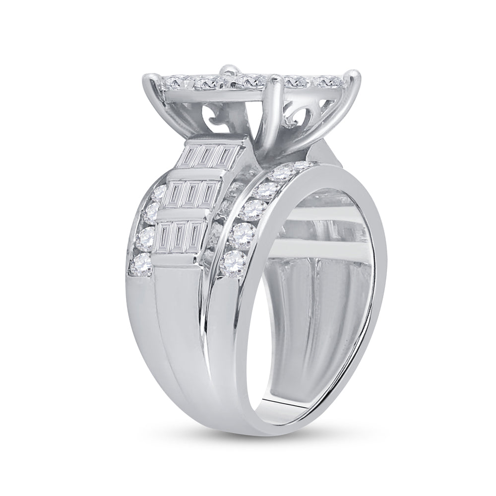 10K White Gold Round Diamond Cluster Bridal Wedding Engagement Ring 3 Cttw, Womens Size: 5-10