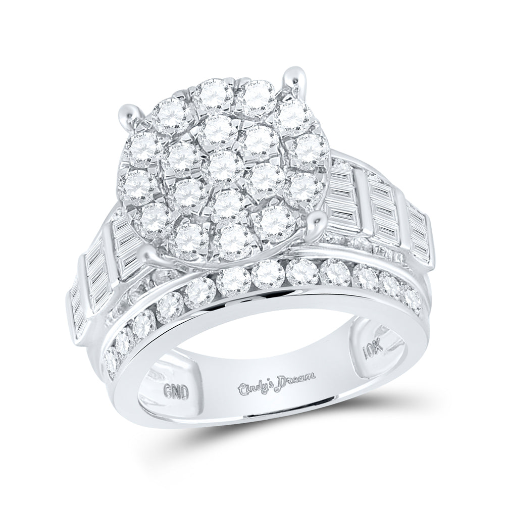 10K White Gold Round Diamond Cluster Bridal Wedding Engagement Ring 3 Cttw, Womens Size: 5-10