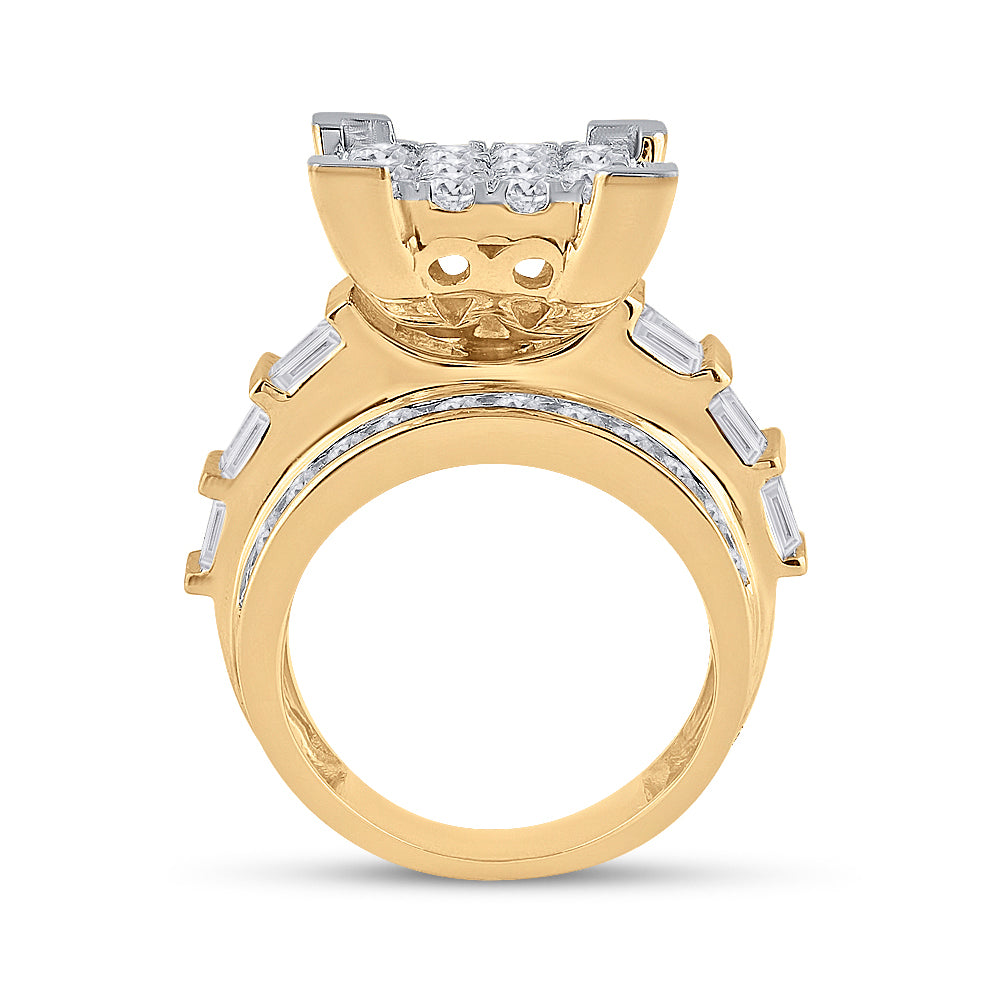 14K Yellow Gold Round Diamond Cluster Bridal Wedding Engagement Ring 4 Cttw, Womens Size: 5-10