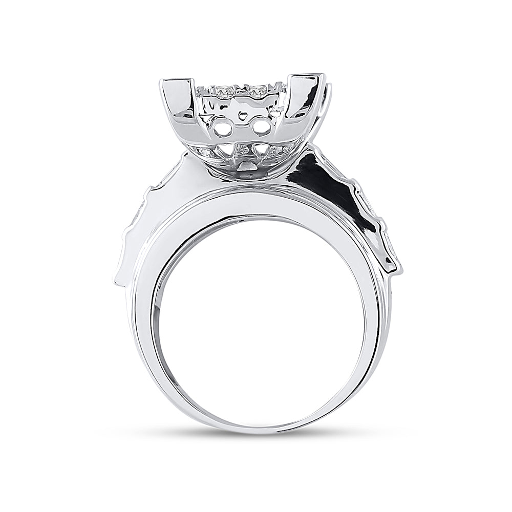 10K White Gold Round Diamond Cluster Bridal Wedding Engagement Ring 3ctw, Womens Size: 5-10