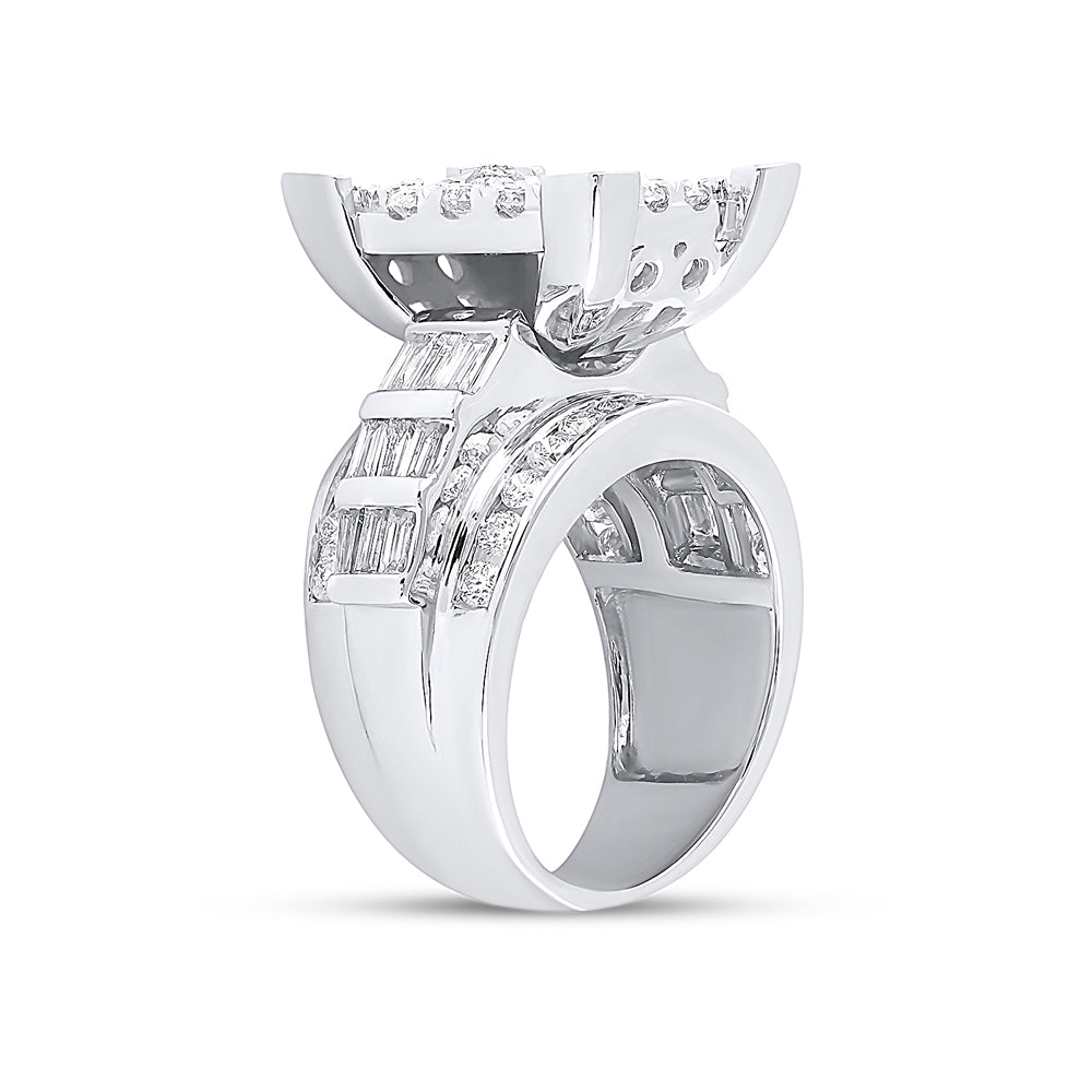 10K White Gold Round Diamond Cluster Bridal Wedding Engagement Ring 3ctw, Womens Size: 5-10