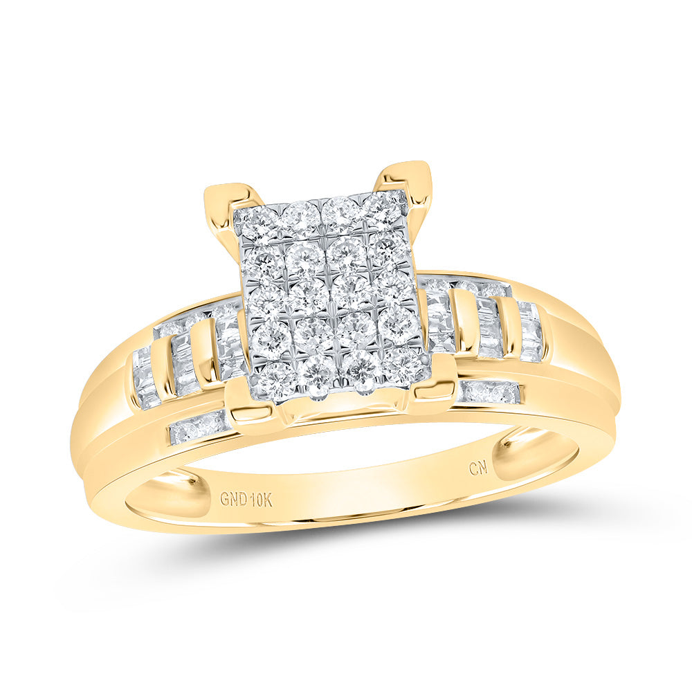 10k Yellow Or White Gold Womens Round Diamond Cindys Dream Cluster Bridal Wedding Engagement Ring 1/2 Cttw