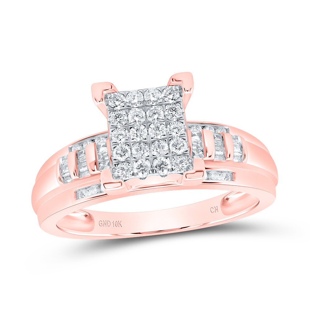 10K Rose Gold Round Dia. Cluster Wedding Engagement Ring 1/2ctw, Women's Sz: 5-10