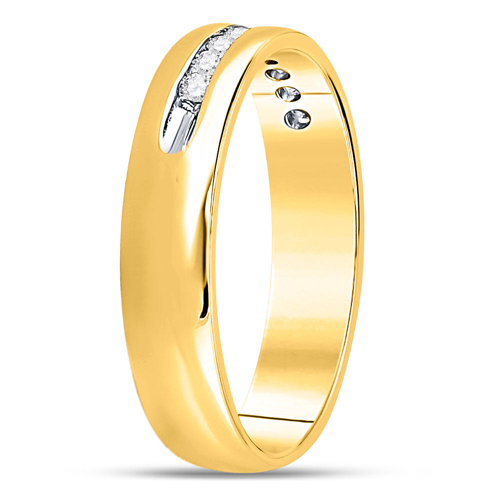 14K Yellow Gold Mens Round Diamond Single-row Channel-set Wedding Band Ring 1/4 Cttw, Mens Size: 7-13