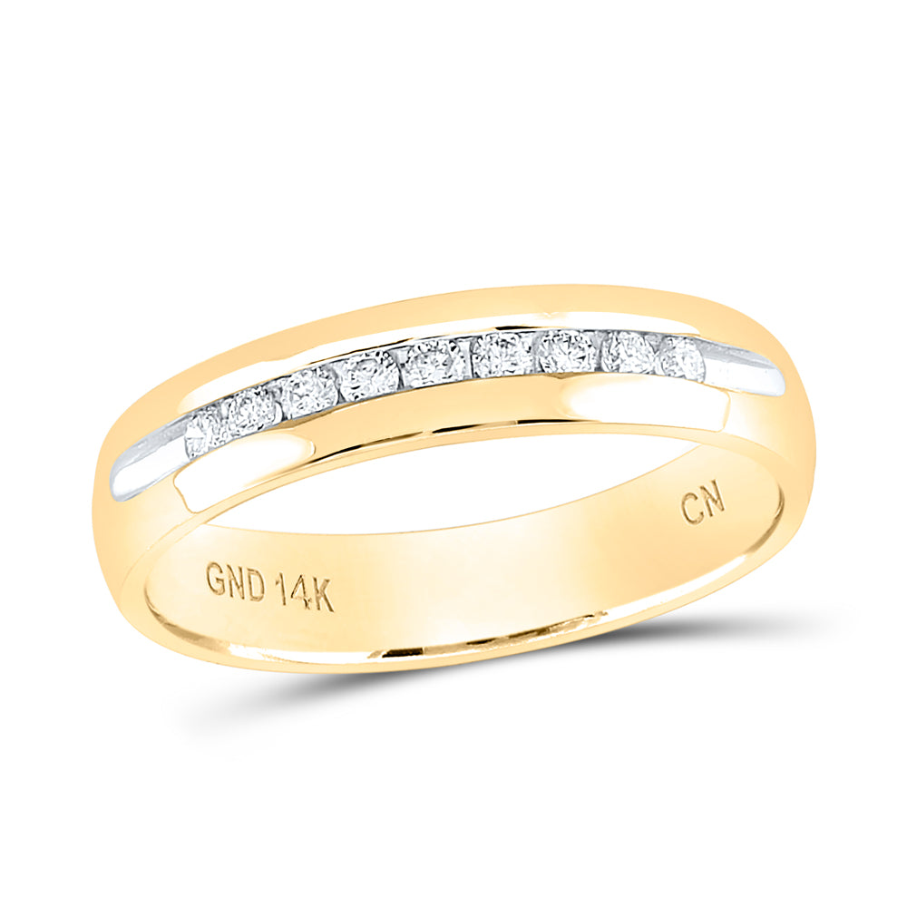 14K Yellow Gold Mens Round Diamond Single-row Channel-set Wedding Band Ring 1/4 Cttw, Mens Size: 7-13