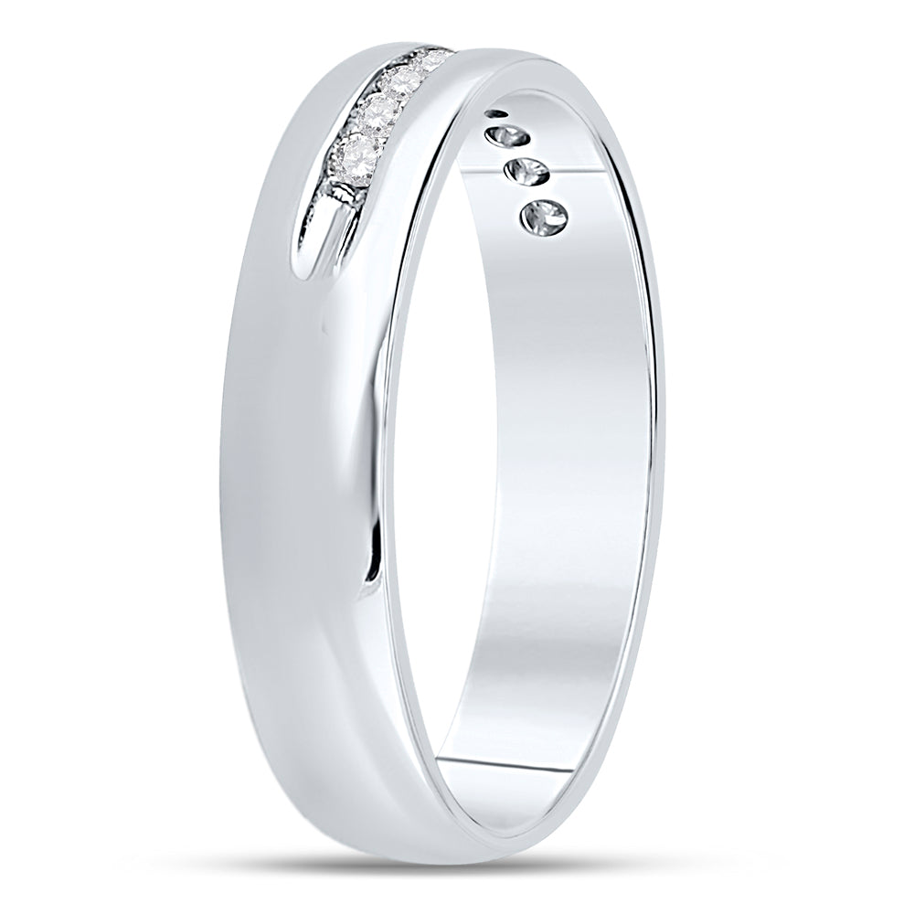 14K White Gold Mens Machine Set Round Diamond Wedding Channel Band Ring 1/4 Cttw, Mens Size: 7-13