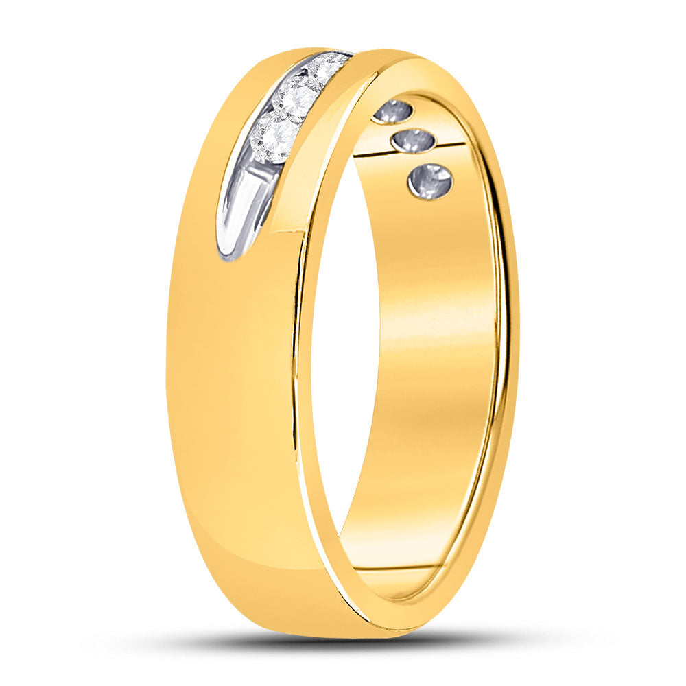 14K Yellow Gold Mens Machine Set Round Diamond Wedding Channel Band Ring 1/4ctw, Mens Size: 7-13