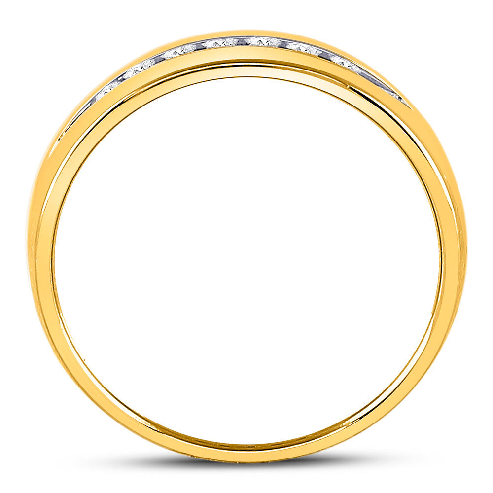 14K Yellow Gold Mens Machine Set Round Diamond Wedding Channel Band Ring 1/4ctw, Mens Size: 7-13