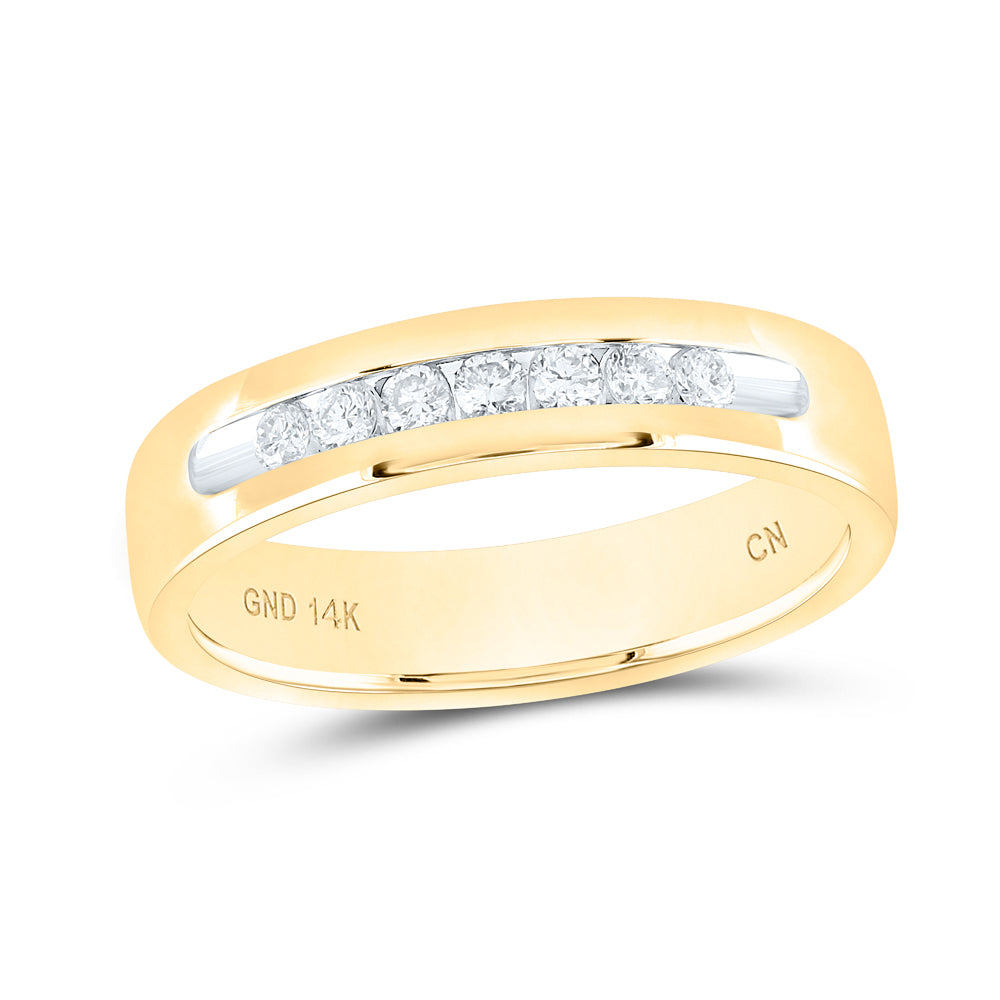 14K Yellow Gold Mens Machine Set Round Diamond Wedding Channel Band Ring 1/4ctw, Mens Size: 7-13