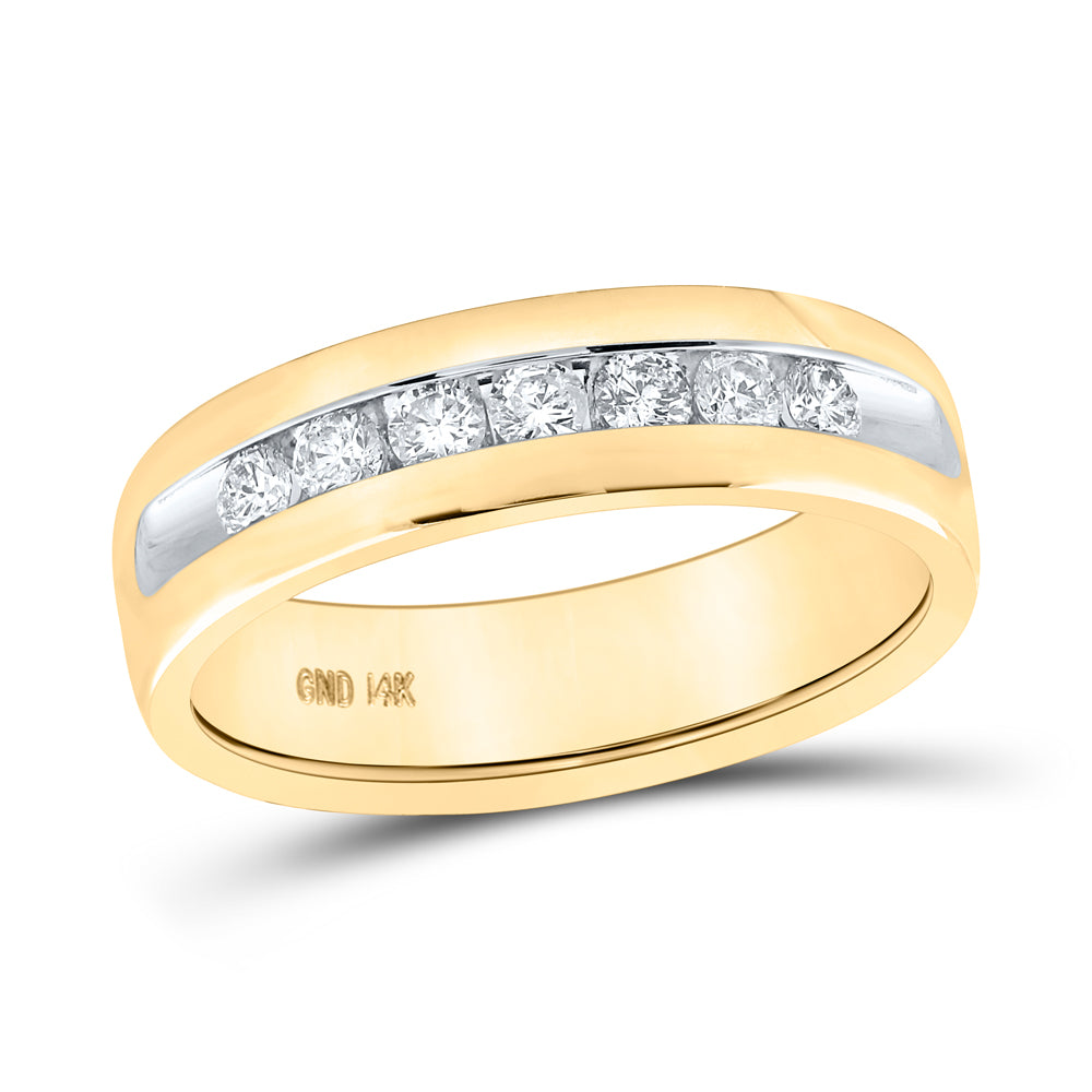14K Yellow Gold Men's Round Dia. Wedding Single Row Band Ring 1/2ctw, Men's Size: 7-13