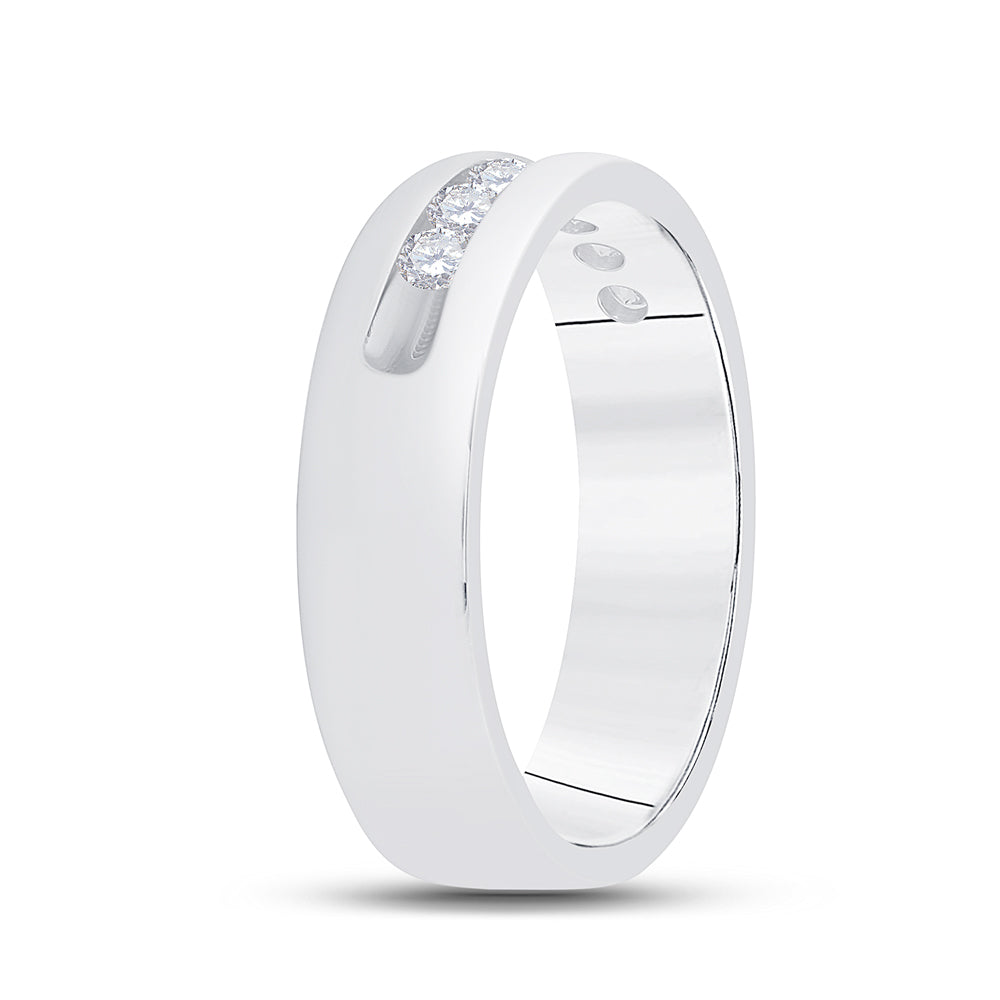 14K White Gold Men's Round Diamond Wedding Single Row Band Ring 1/2ctw, Men's Size: 7-13