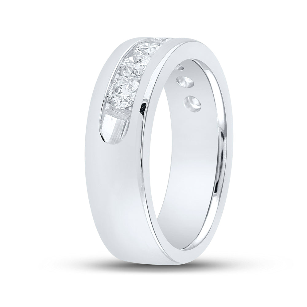 14K White Gold Mens Machine Set Round Diamond Wedding Channel Band Ring 1-1/2 Cttw, Mens Size: 7-13