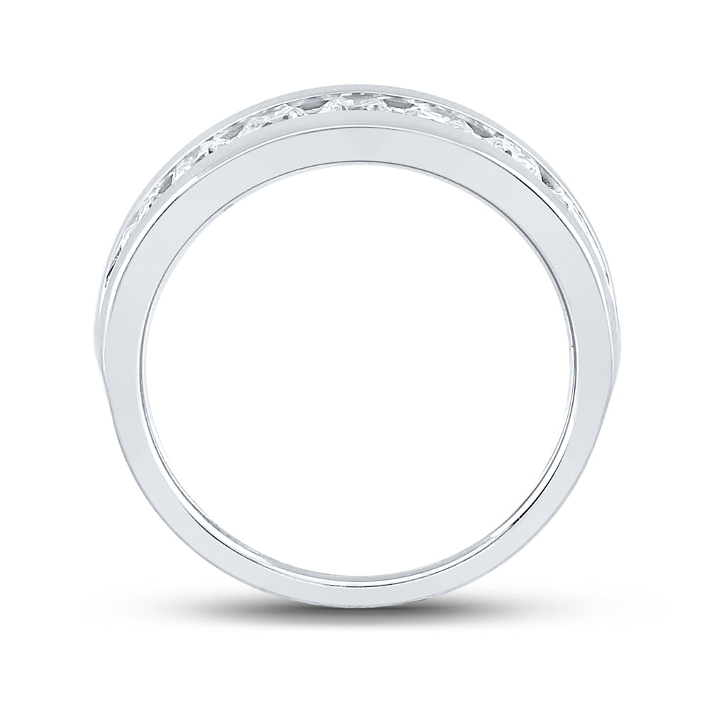 14K White Gold Mens Machine Set Round Diamond Wedding Channel Band Ring 1-1/2 Cttw, Mens Size: 7-13