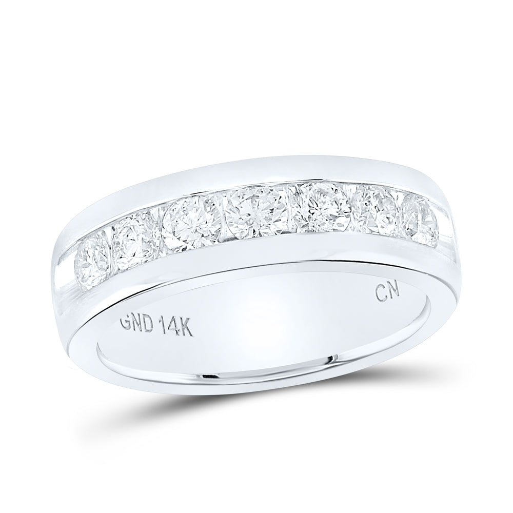 14K White Gold Mens Machine Set Round Diamond Wedding Channel Band Ring 1-1/2 Cttw, Mens Size: 7-13