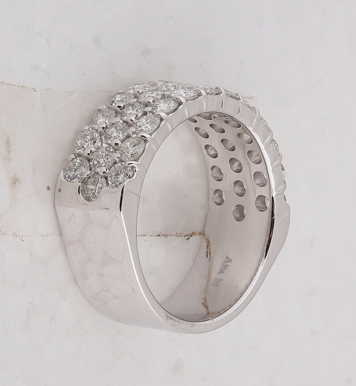 14K White Gold Womens Round Pave-set Diamond Triple Row Wedding Band 2 Cttw, Womens Size: 5-10
