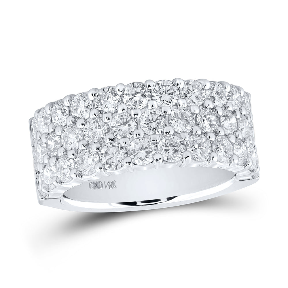 14K White Gold Womens Round Pave-set Diamond Triple Row Wedding Band 2 Cttw, Womens Size: 5-10