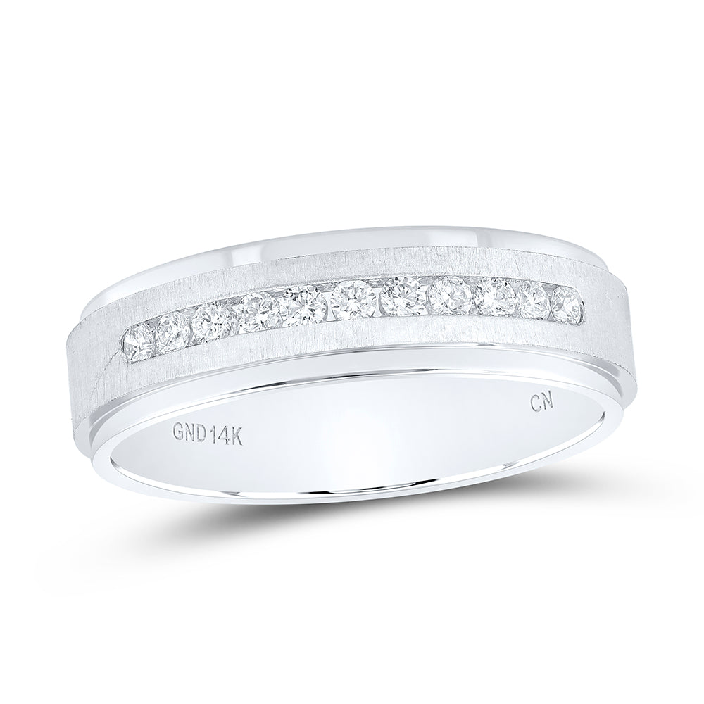 14K White Gold Mens Round Diamond Single Row Wedding Band Ring 1/4 Cttw, Mens Size: 7-13