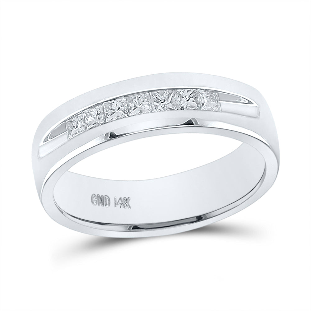 14kt White Gold Mens Princess Diamond Single Row Channel-set Wedding Band 1/2 Cttw