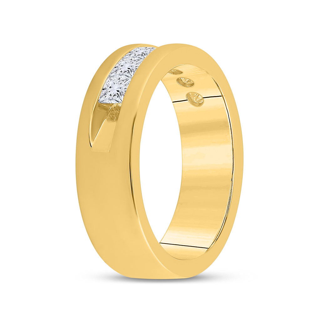 14K Yellow Gold Mens Princess Diamond Wedding Single Row Band Ring 1-1/2 Cttw, Mens Size: 7-13