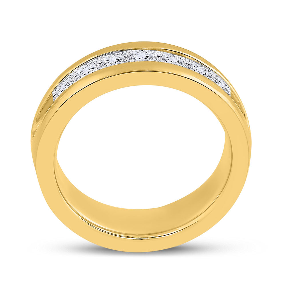 14K Yellow Gold Mens Princess Diamond Wedding Single Row Band Ring 1-1/2 Cttw, Mens Size: 7-13
